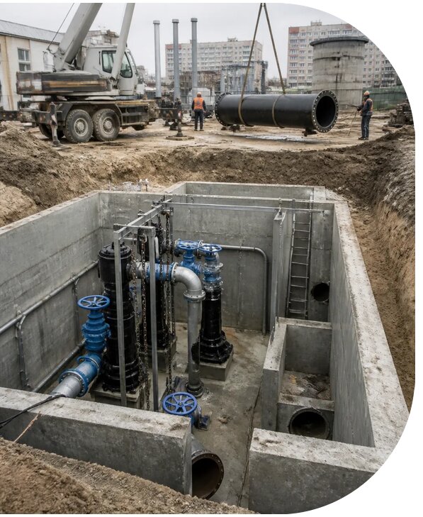 Строительство канализационной насосной станции в Муравленке